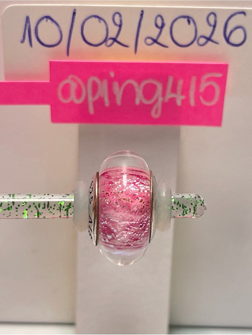 Pandora Pink Murano Glass Charm with Silver Glitter
